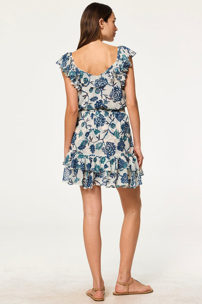 ANJA SKIRT IN INDIGO TEAL BLOOMS