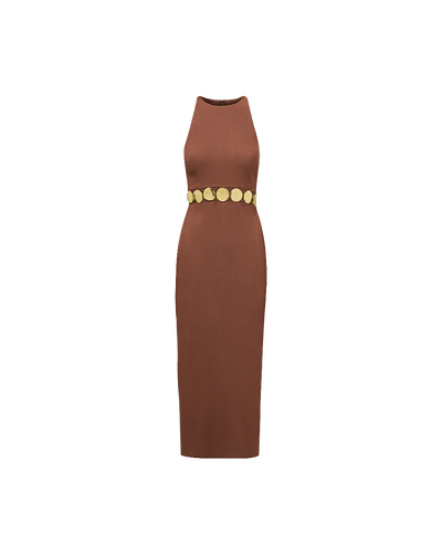 ISLA GOLD-MEDALLION MIDI DRESS IN LIGHT CHICORY