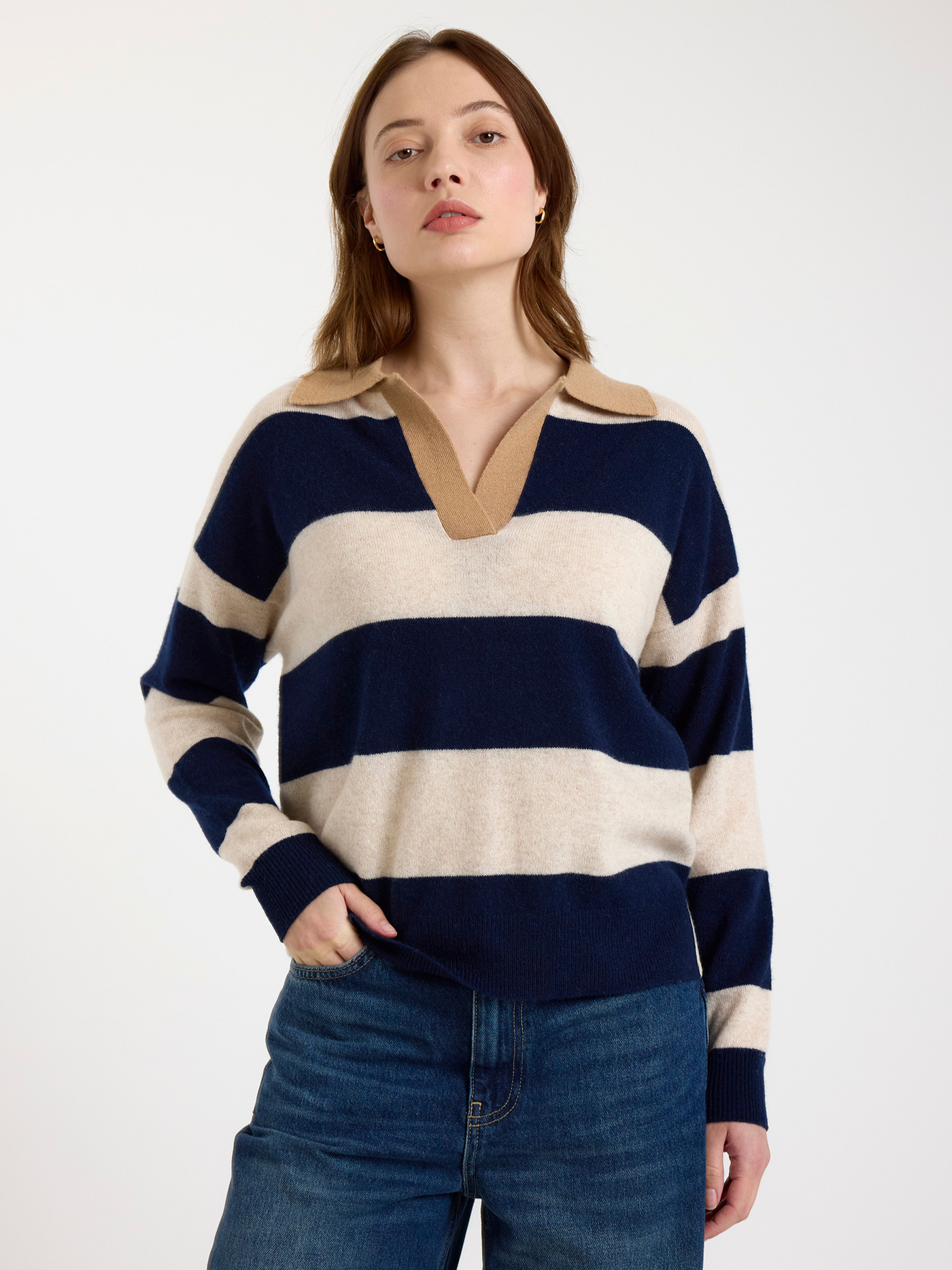 RUBY RUGBY CASHMERE POLO IN NAVY