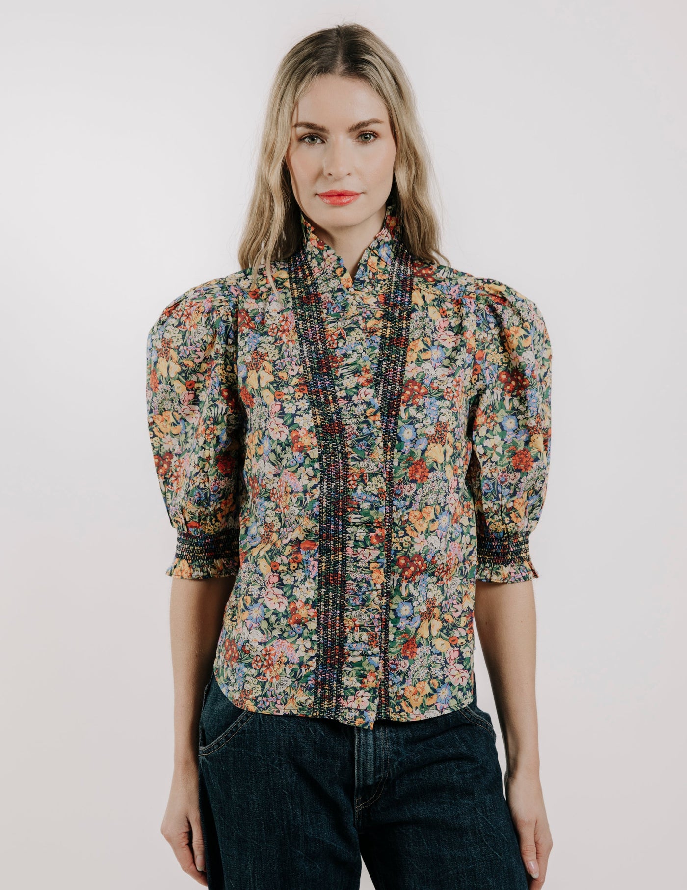 ZURI TOP SHORT SLEEVE IN COTTAGE GARDEN LIBERTY PRINT