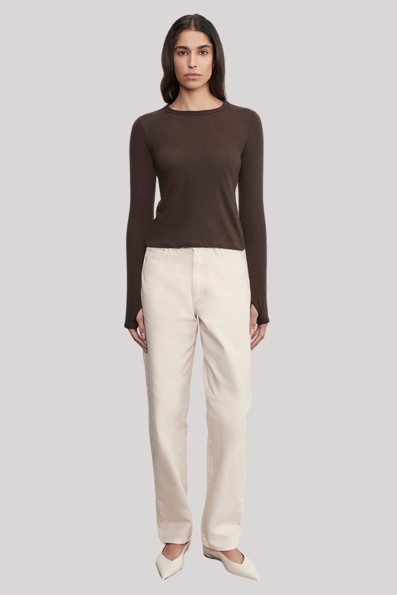CASHMERE EASY CUFFED CREW IN DARK BROWN