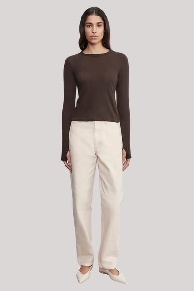 CASHMERE EASY CUFFED CREW IN DARK BROWN