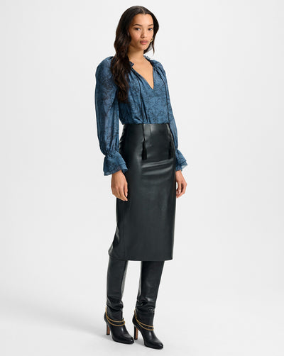 HOLMES MIDI PENCIL SKIRT IN BLACK VEGAN LEATHER