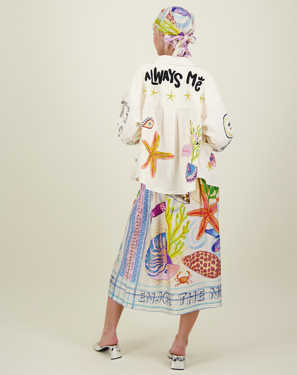 VANESSA PRINTED MIDI SKIRT IN MAGIC OCEAN