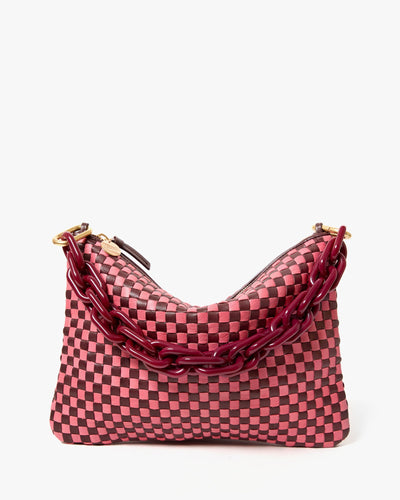 FLAT CLUTCH WITH TABS IN RAISIN/PETAL WOVEN CHECKER - Romi Boutique
