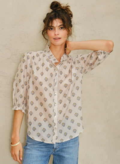LINDI PRINTED TOP IN ECRU