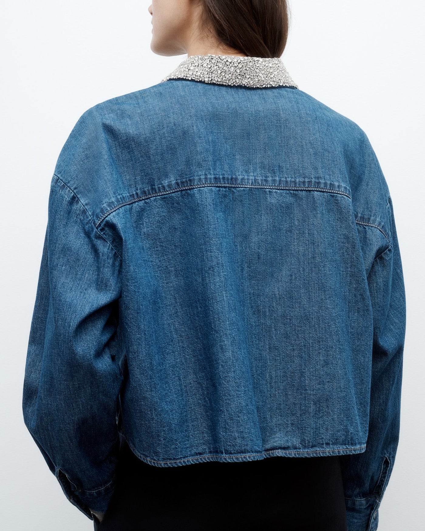MY EX'S DENIM SHIRT W/ CRYSTAL COLLAR IN PARIS - Romi Boutique