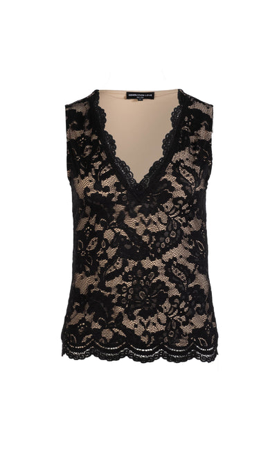 LEILA STRETCH LACE TOP IN BLACK/BEIGE
