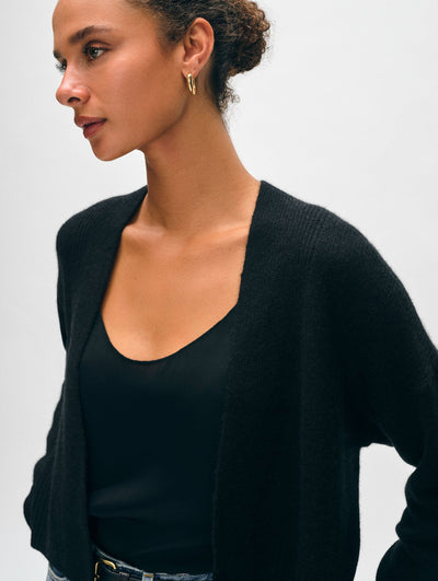 CASHMERE FEATHERWEIGHT OPEN CARDIGAN IN BLACK