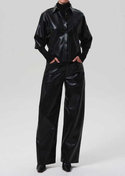 FRANCES CROPPED CAPE BUTTON UP IN BLACK