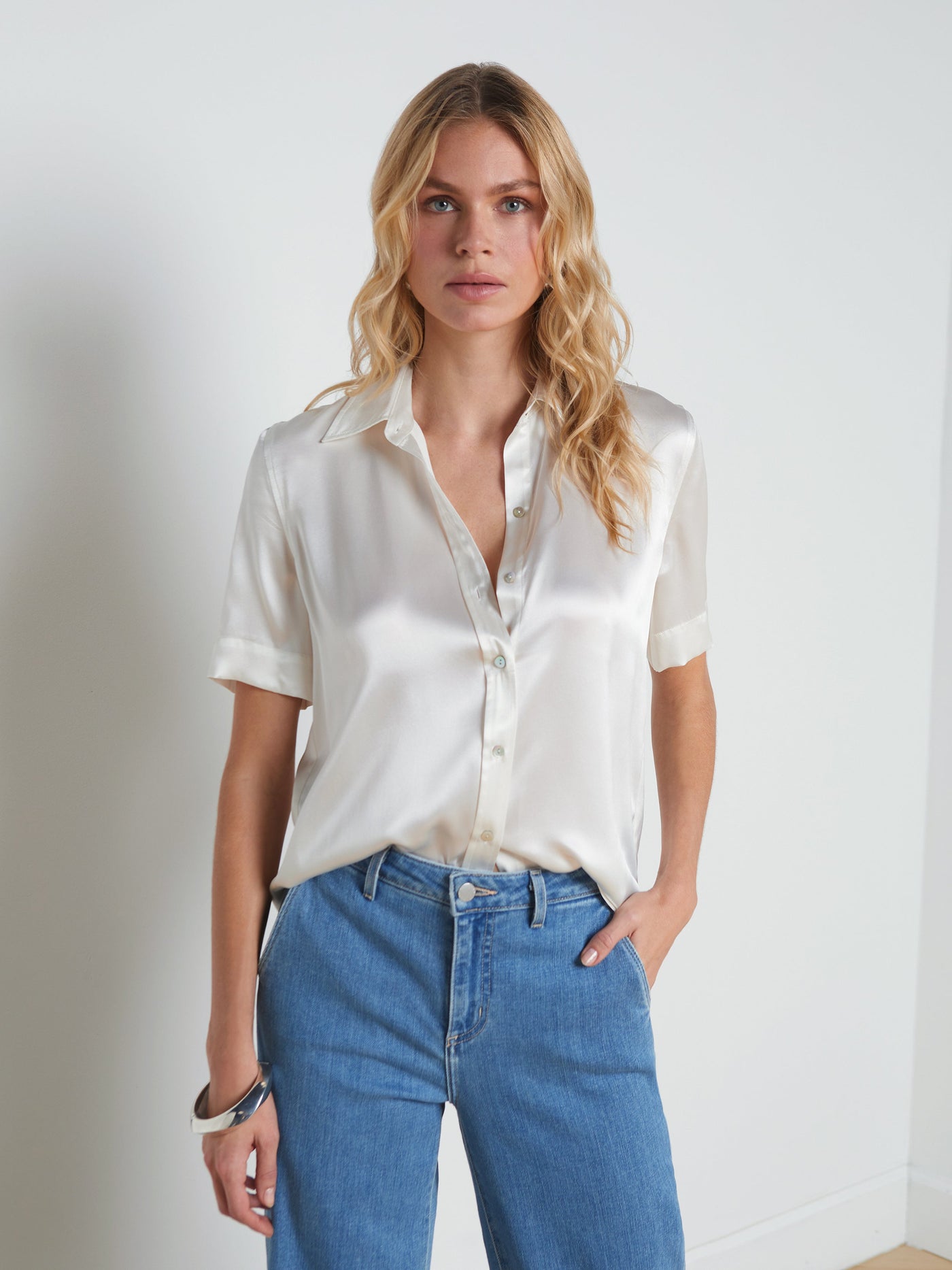 ELLAH SILK BLOUSE IN IVORY - Romi Boutique