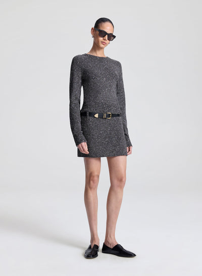STELLA BOUCLE TWEED MINI SKIRT IN CHARCOAL/DARK BROWN