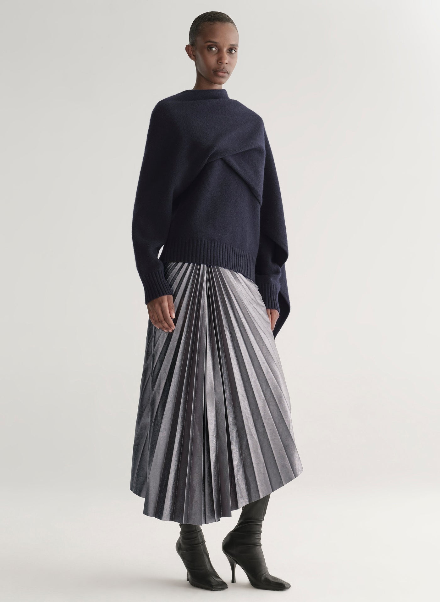 TRACY VEGAN SKIRT IN SLATE METALLIC