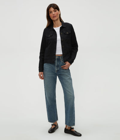 JEAN LINEN JACKET IN BLACK - Romi Boutique