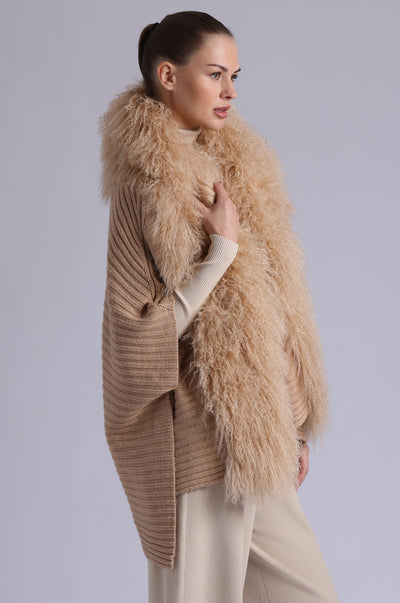MONGOLIAN FUR CAPE IN CAMEL