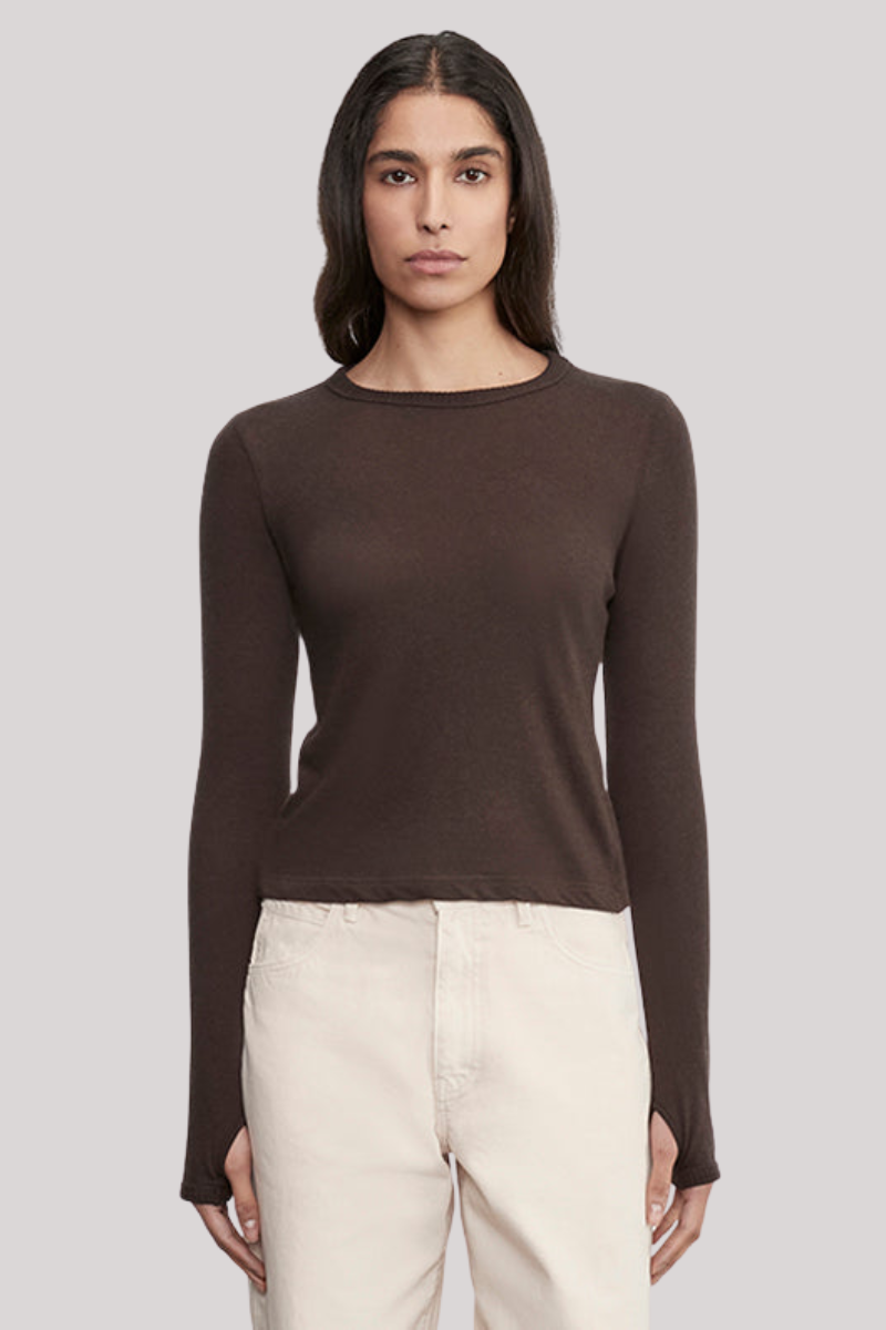 CASHMERE EASY CUFFED CREW IN DARK BROWN