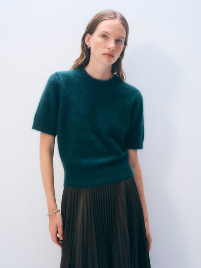 BRUSHED CASHMERE TEE IN TEALWOOD GREEN