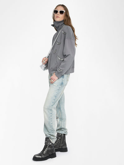 MILLY ZIP UP SWEATSHIRT IN MEDIUM GREY