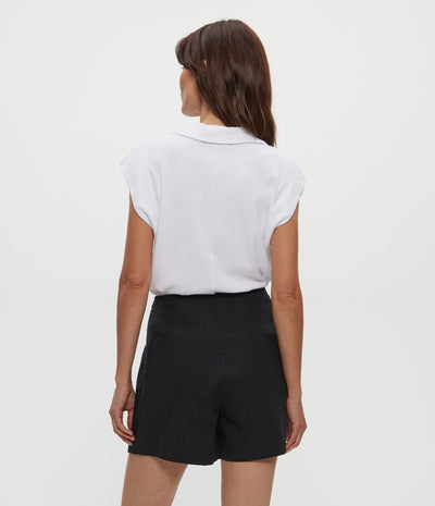 FAYE POWER SHOULDER POLO IN WHITE - Romi Boutique