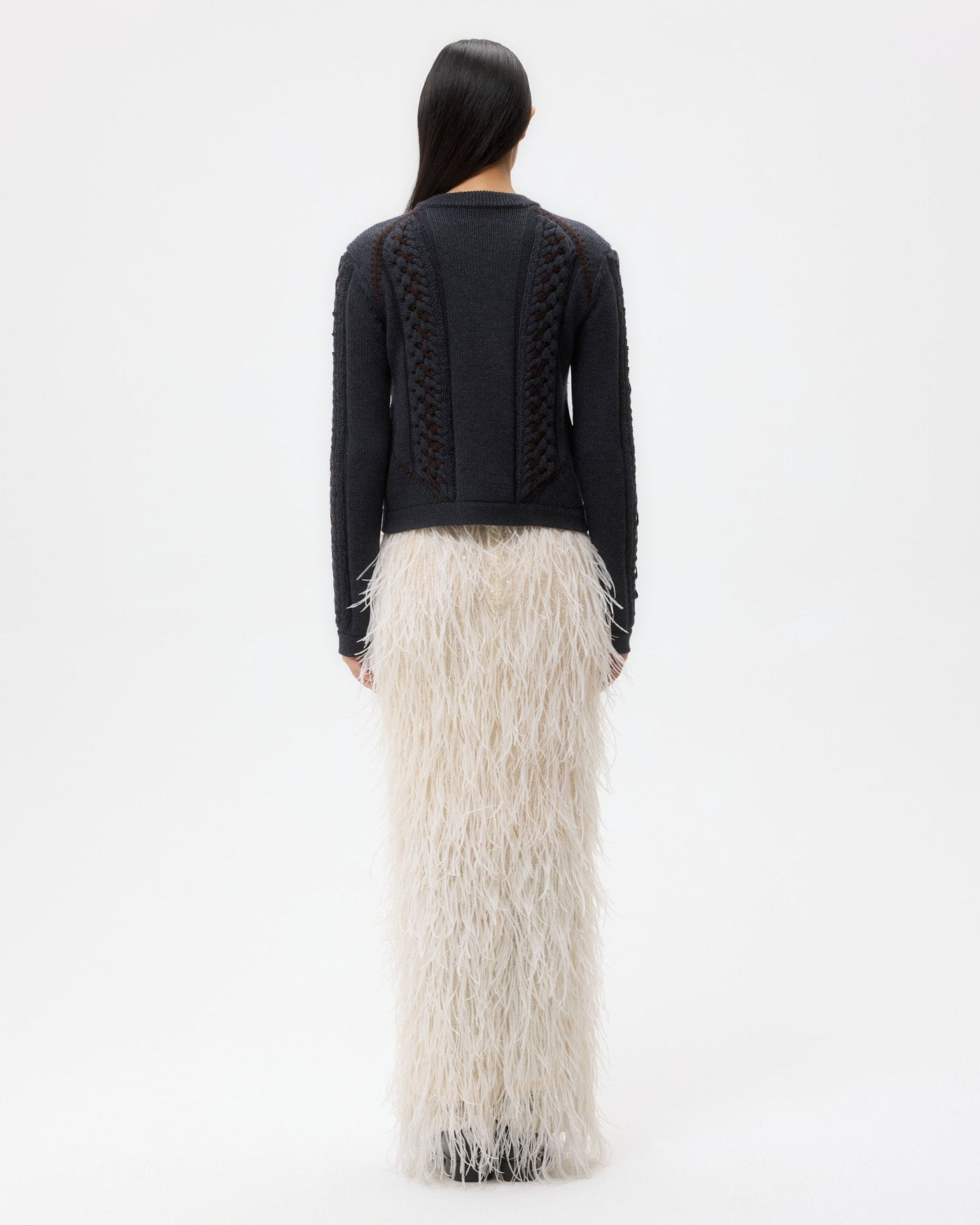SUEDE CABLE SWEATER JACKET IN CHARCOAL