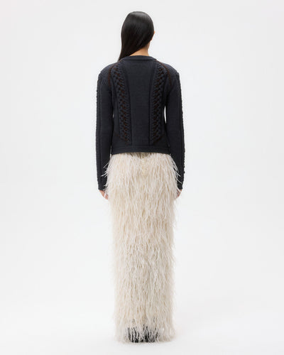 SUEDE CABLE SWEATER JACKET IN CHARCOAL