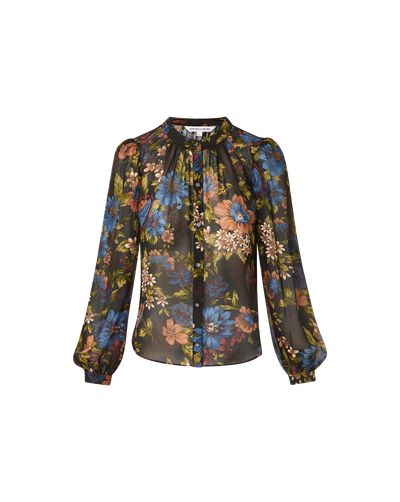 ASHLYNN SILK BLOUSE IN BLACK MULTI - Romi Boutique