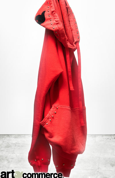 SUPERVINTAGE YUMM HOMESTUD SHRUNKEN HOODIE IN HOTRED POWDER
