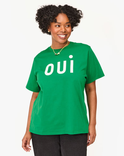 ORIGINAL TEE IN GREEN APPLE WITH CREAM PRINTED OUI - Romi Boutique