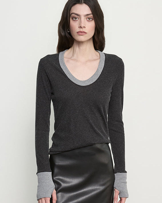 Enza Costa Fine Cashmere Easy Cuffed U Shirt at Romi Boutique