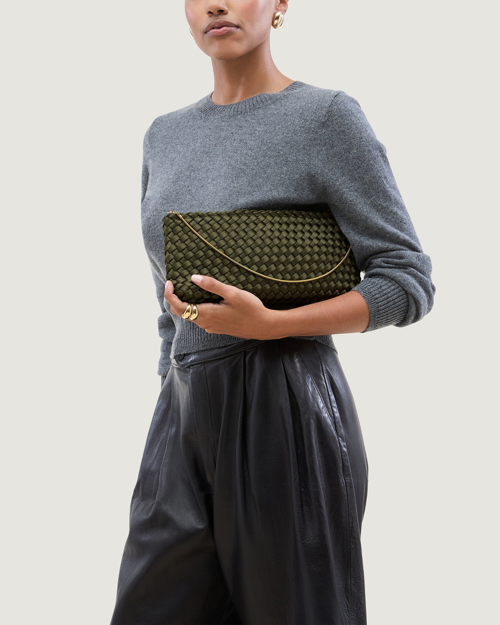 Naghedi GALA CLUTCH SATIN IN JUNIPER at Romi Boutique