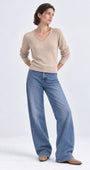 Minnie Rose Sheer Luxury Cashmere Long Sleeve V Neck with Rolled Trims at Romi Boutique