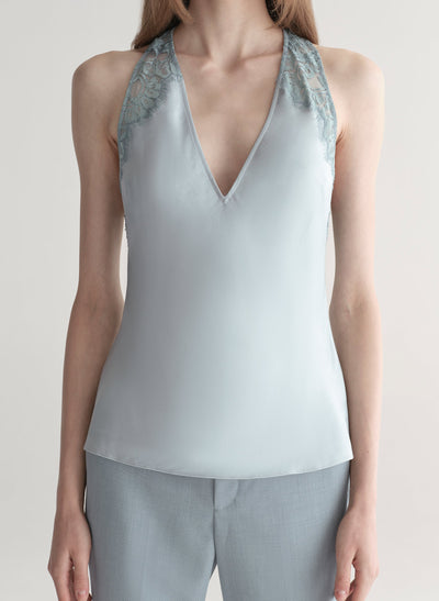 WES SATIN AND LACE TOP IN SLATE BLUE/GREY SKY