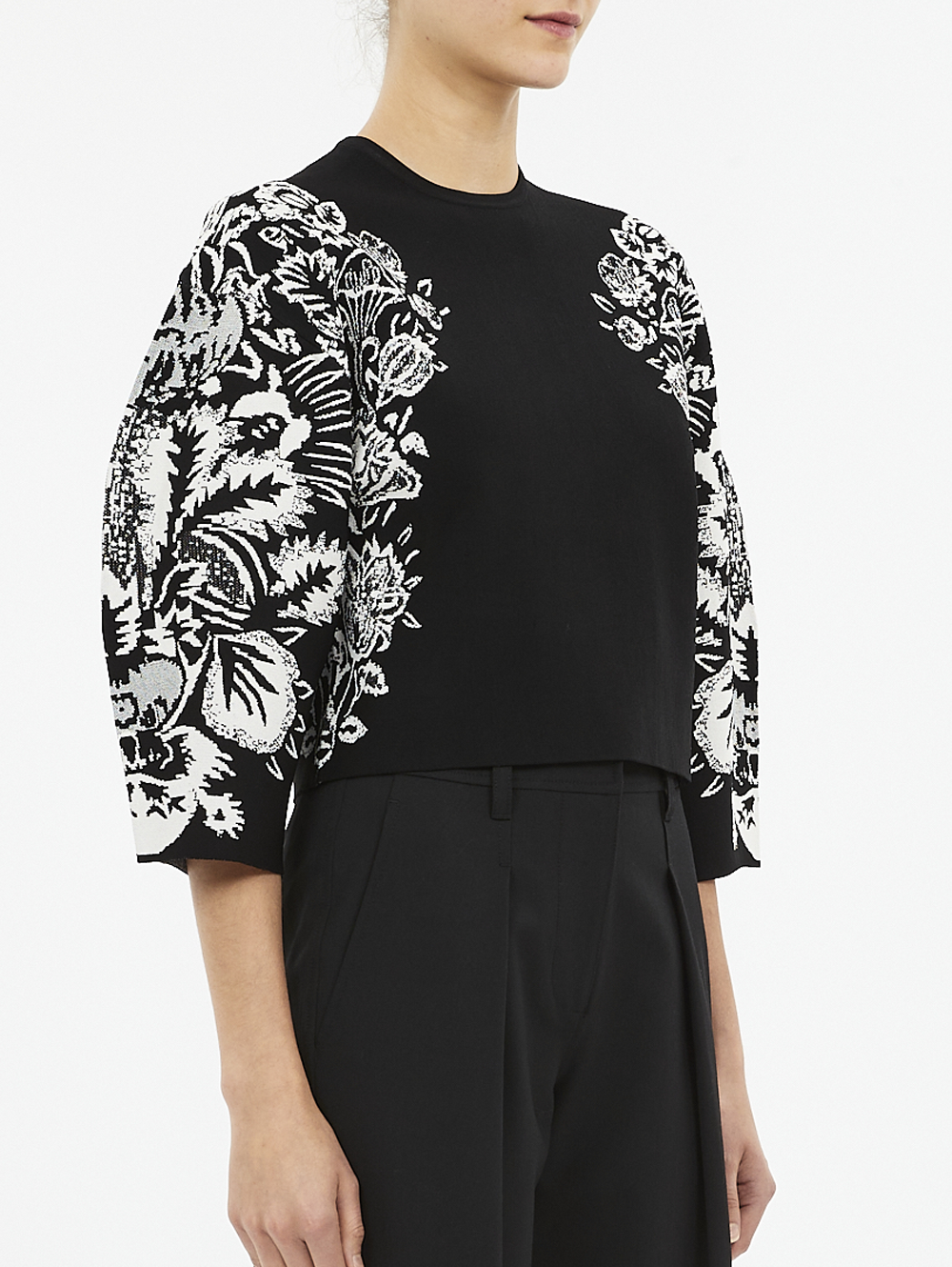 ALARA 3/4 SLEEVE JACQUARD PULLOVER IN BLACK