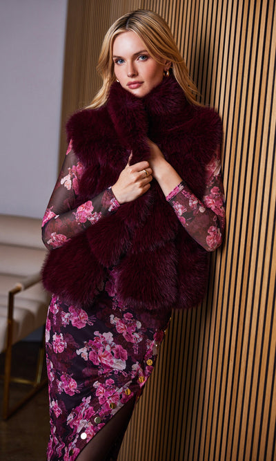 ROSARIO FAUX FUR VEST IN CABERNET