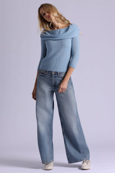 CASHMERE POINTELLE OFF SHOULDER W/ TIER IN FRESCO BLUE