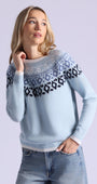 Minnie Rose CASHMERE FAIR ISLE CREW NECK W/ TIPPING at Romi Boutique