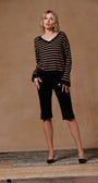 Minnie Rose SUPIMA STRIPED WIDE V NECK at Romi Boutique