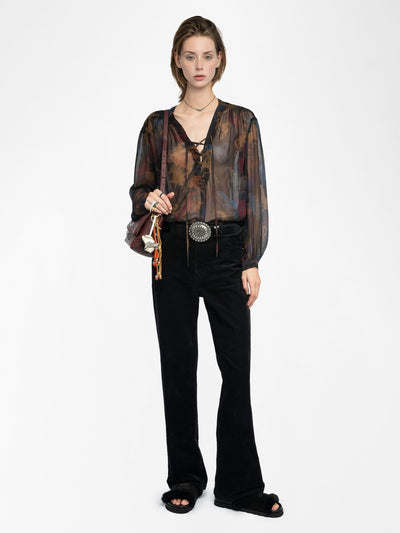TAMELA HORSES SHEER SHIRT IN DARK CHOCOLATE