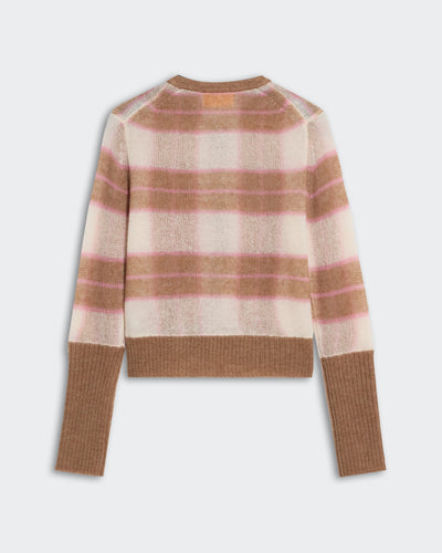 SHADOW PLAID CARDIGAN IN TAUPE COMBO