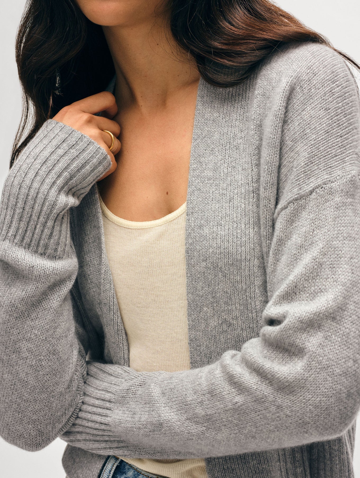 CASHMERE OPEN FRONT CARDIGAN IN GREY HEATHER