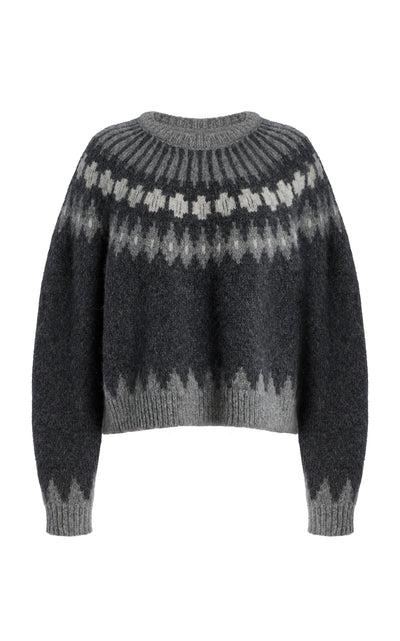 ALENA SWEATER IN DARK GREY MELANGE FAIR ISLE