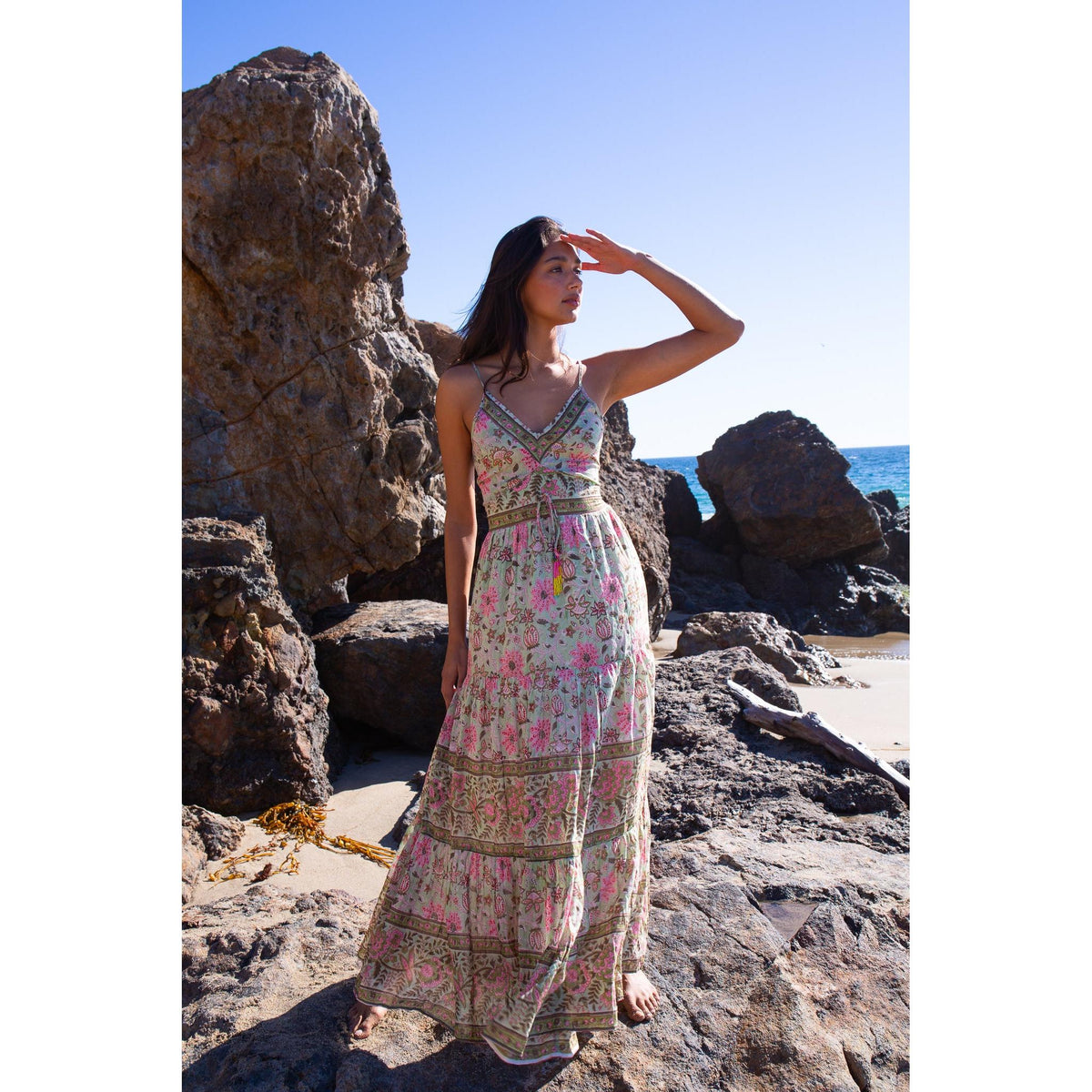 SABRINA MAXI DRESS IN MINT AND PINK FLORAL