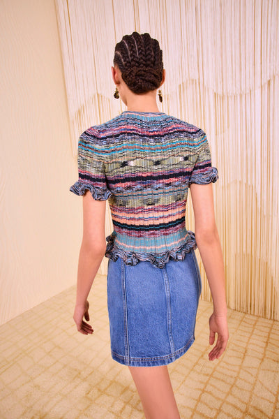 MIYA SHORT SLEEVE KNIT TOP IN AZURITE