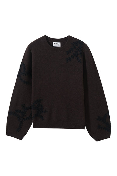 PELTA FLORAL EMBROIDERED CASHMERE CREWNECK IN ESPRESSO/BLACK