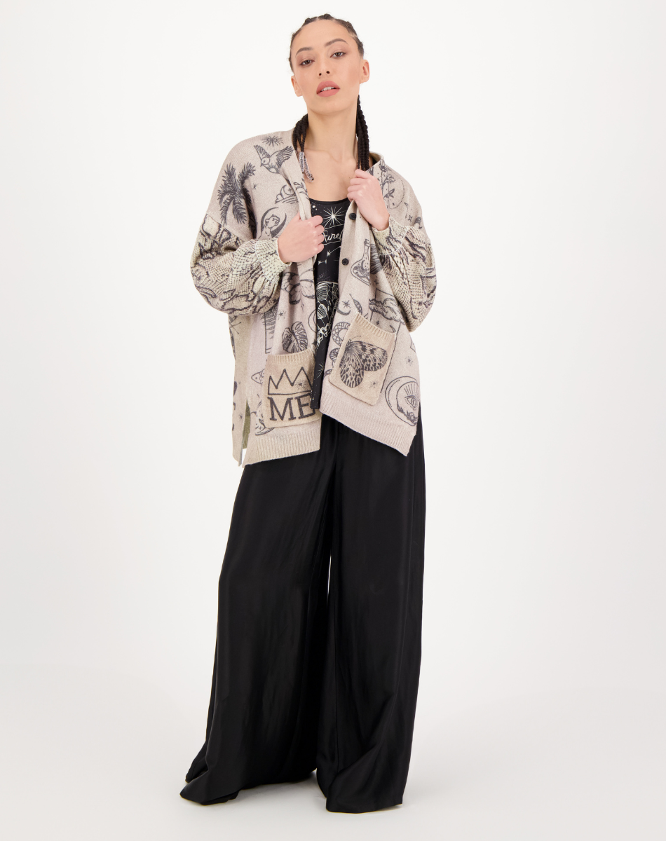 LIV LONG PRINTED CARDIGAN IN BLACK MAGIC - Romi Boutique