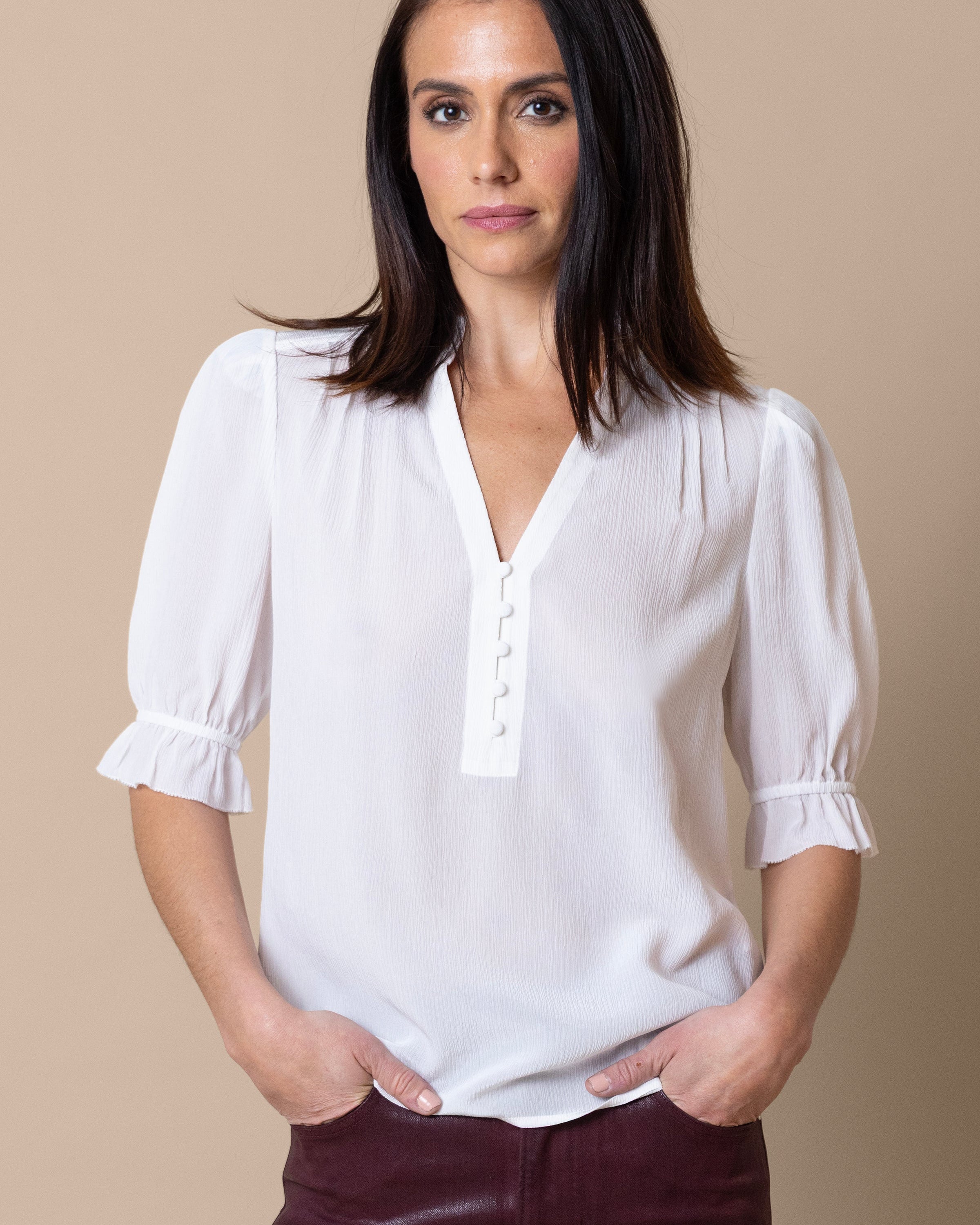 Go Silk Go Evermore Blouse at Romi Boutique