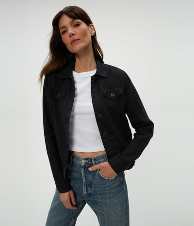 JEAN LINEN JACKET IN BLACK - Romi Boutique