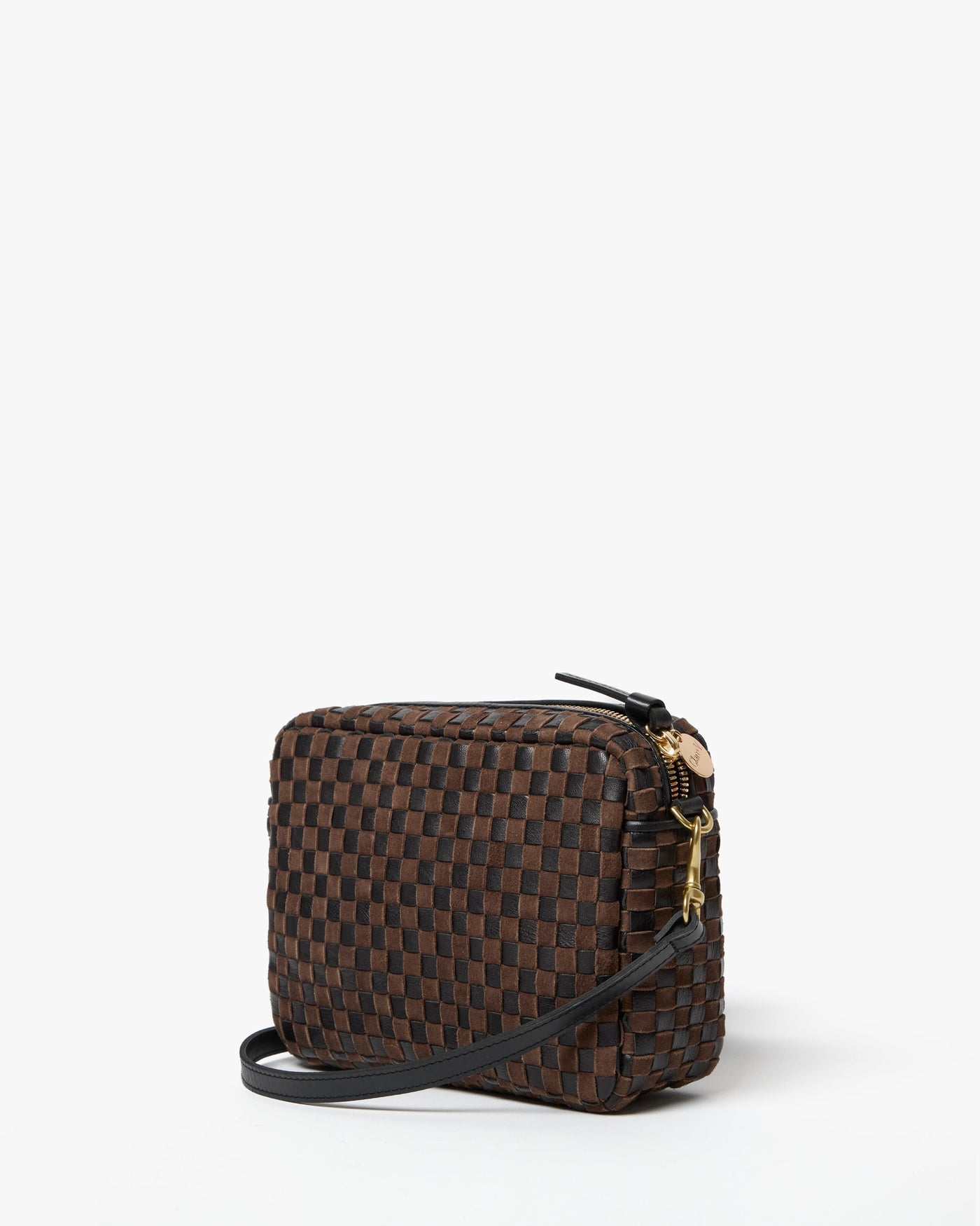 MIDI SAC LEATHER & SUEDE WOVEN CHECKER IN BLACK & CHOCOLATE