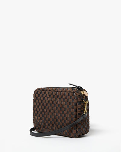 MIDI SAC LEATHER & SUEDE WOVEN CHECKER IN BLACK & CHOCOLATE