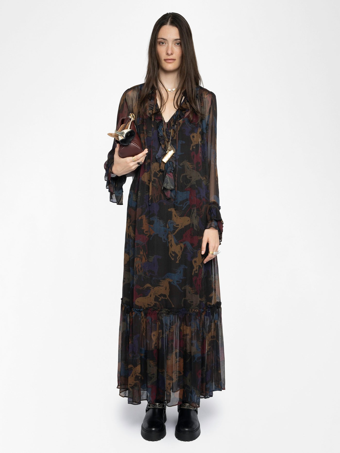 RALICEL HORSES DRESS IN DARK CHOCOLATE